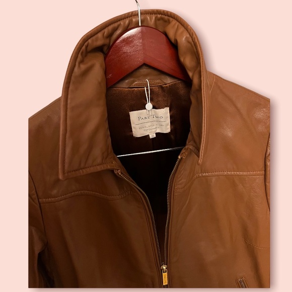 caramel brown leather bomber jacket PART TWO NWOT - Picture 3 of 3